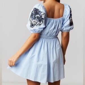 FANTASTIC FAWN Tiger Time Sequin Patch Skater Mini Dress Blue Size Small S